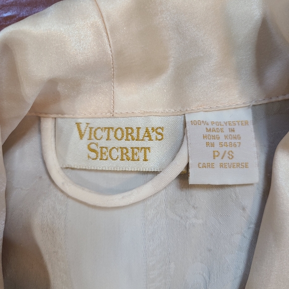 Vtg Victoria Secret Gold Label Satin Modest Tie Floral Cream Robe Womens P(XS)/S - Picture 4 of 11